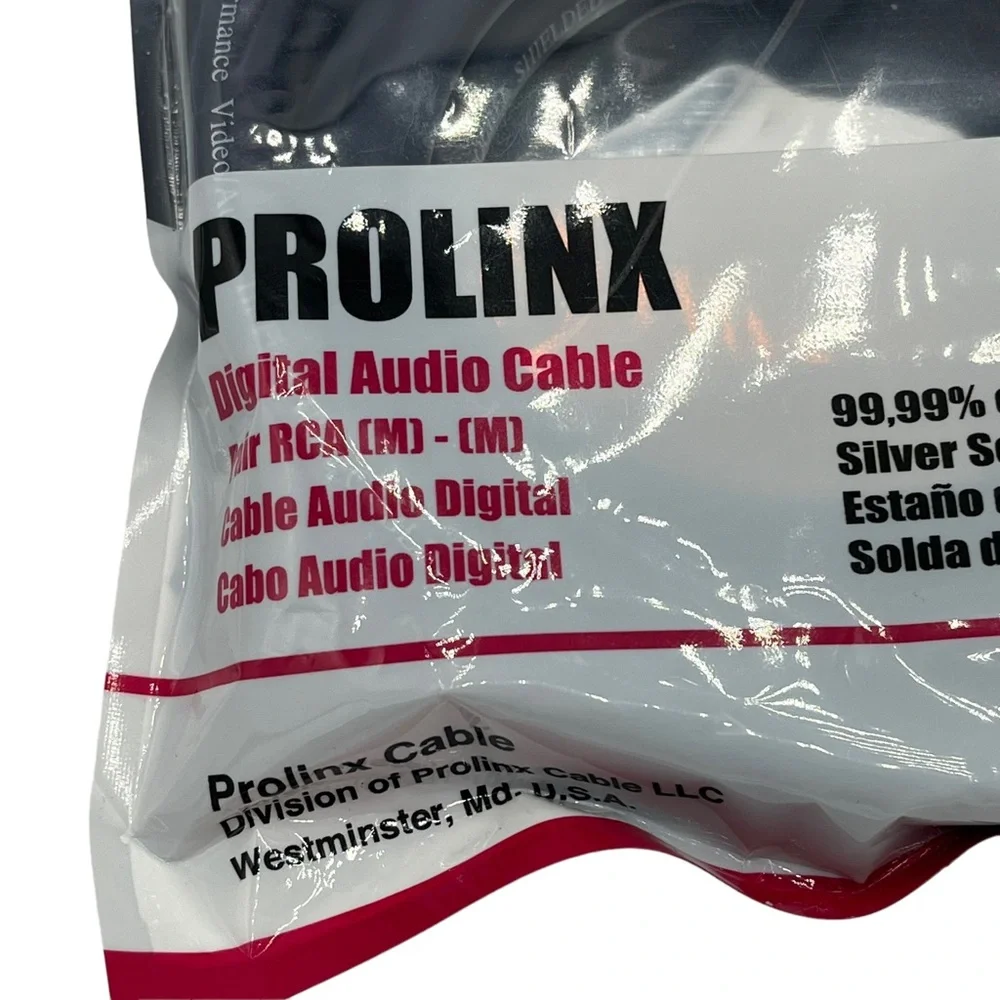 Prolinx Puresonic Audiophile Series RCA Cable Male to Male 3 ft 24k Gold Plated